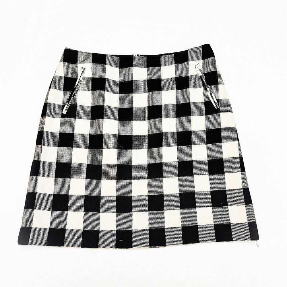 Talbots Plaid Madras Checkered Wool Flannel Pencil Skirt Front Pockets SIze 12